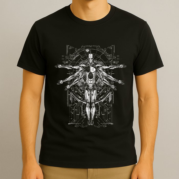 Scifi Robotic Vitruvian Man C.Y.B.E.R.P.U.N.K Illustration T-Shirt