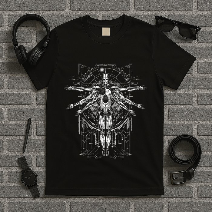 Scifi Robotic Vitruvian Man C.Y.B.E.R.P.U.N.K Illustration T-Shirt