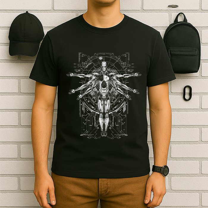 Scifi Robotic Vitruvian Man C.Y.B.E.R.P.U.N.K Illustration T-Shirt