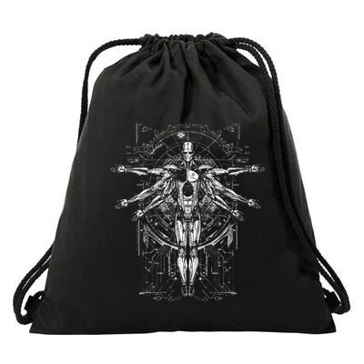 Scifi Robotic Vitruvian Man C.Y.B.E.R.P.U.N.K Illustration Drawstring Bag