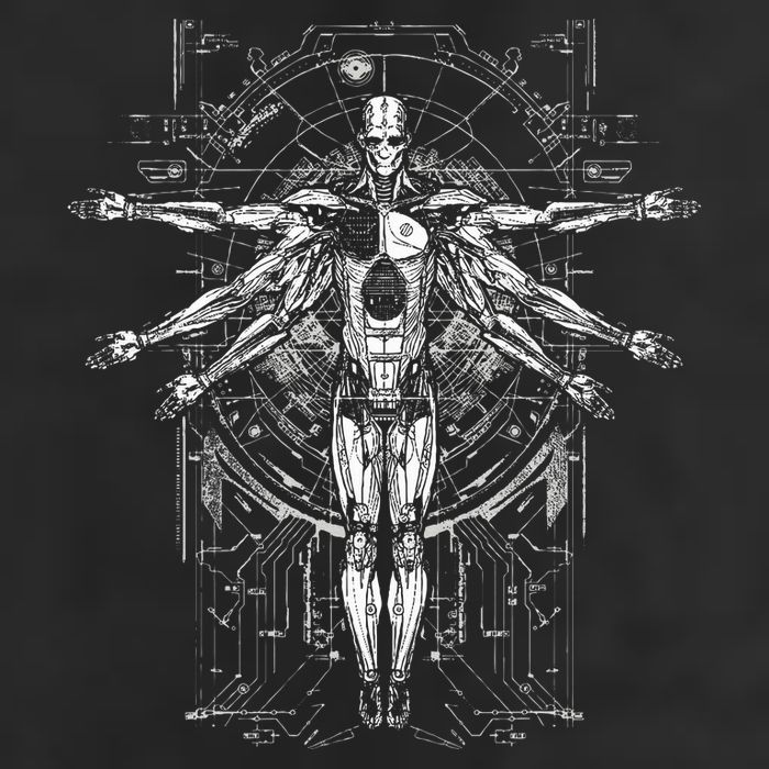 Scifi Robotic Vitruvian Man C.Y.B.E.R.P.U.N.K Illustration Trucker Hat