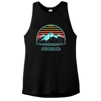 Switzerland Retro Vintage 80s Style Ladies PosiCharge Tri-Blend Wicking Tank