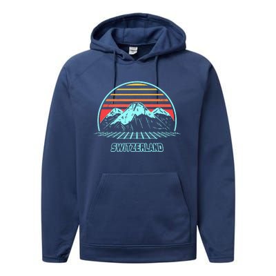 Switzerland Retro Vintage 80s Style Performance Fleece Hoodie