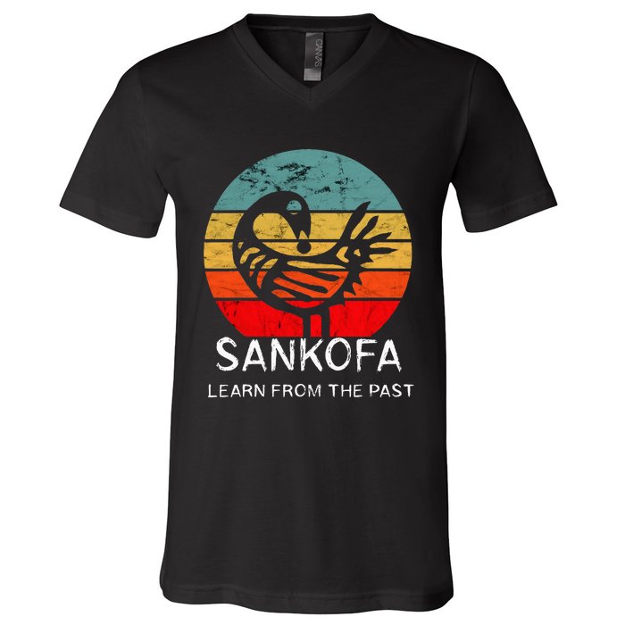 Sankofa Retro Vintage Learn From The Past African Bird V-Neck T-Shirt