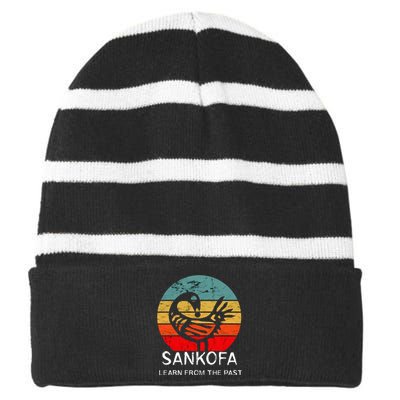 Sankofa Retro Vintage Learn From The Past African Bird Striped Beanie with Solid Band