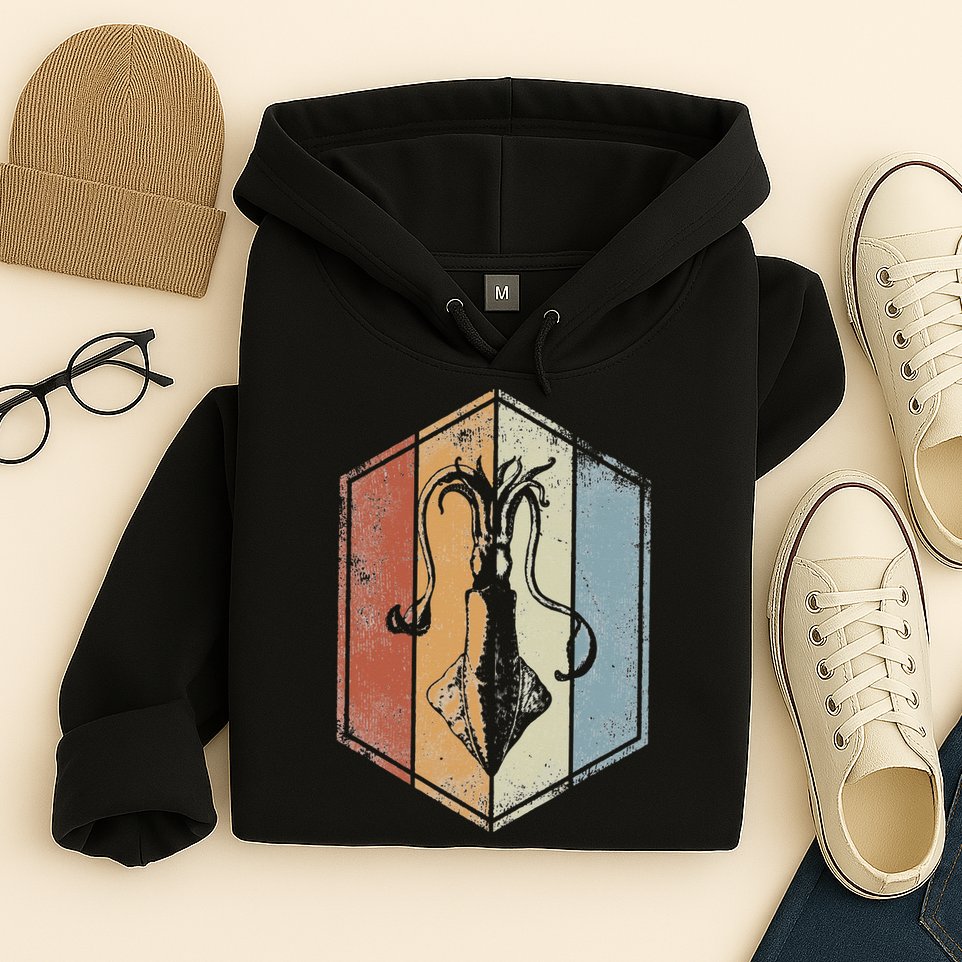 Squid Retro Vintage Marine Biologist Seafood Calamari Lover Hoodie