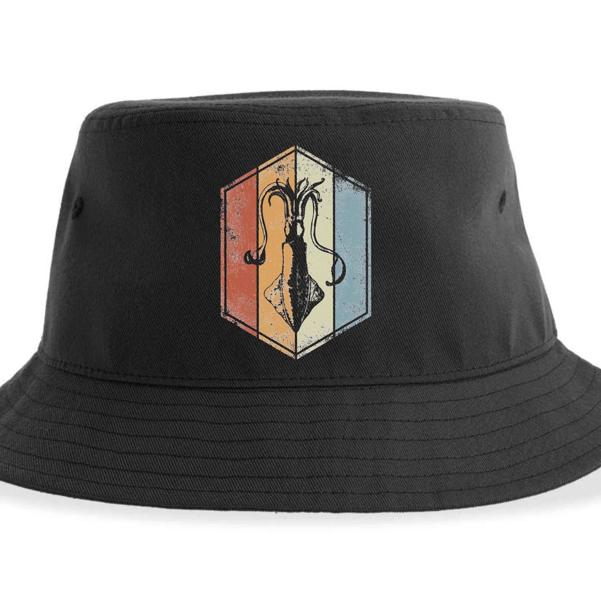Squid Retro Vintage Marine Biologist Seafood Calamari Lover Sustainable Bucket Hat