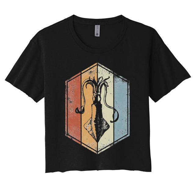 Squid Retro Vintage Marine Biologist Seafood Calamari Lover Women's Crop Top Tee