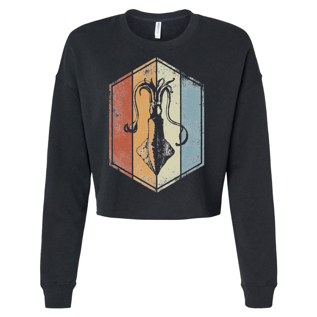 Squid Retro Vintage Marine Biologist Seafood Calamari Lover Cropped Pullover Crew