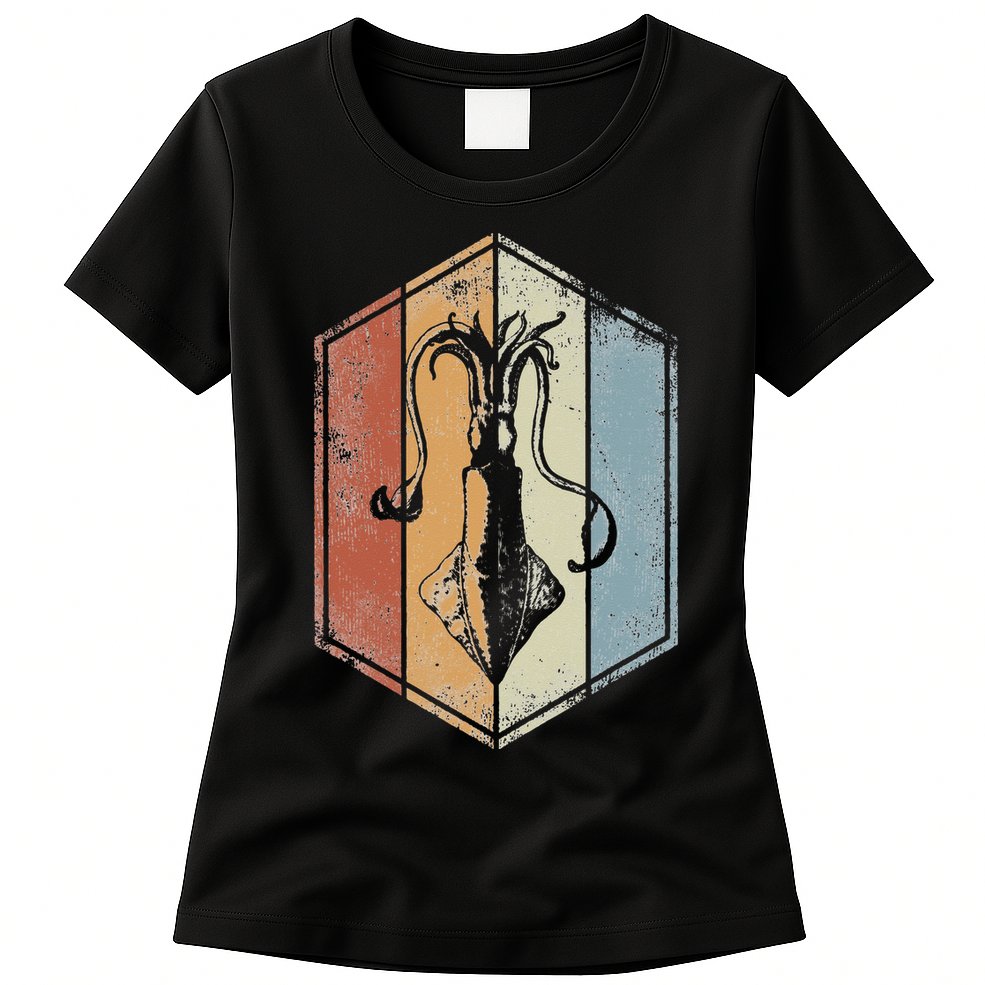 Squid Retro Vintage Marine Biologist Seafood Calamari Lover Womens T-Shirt
