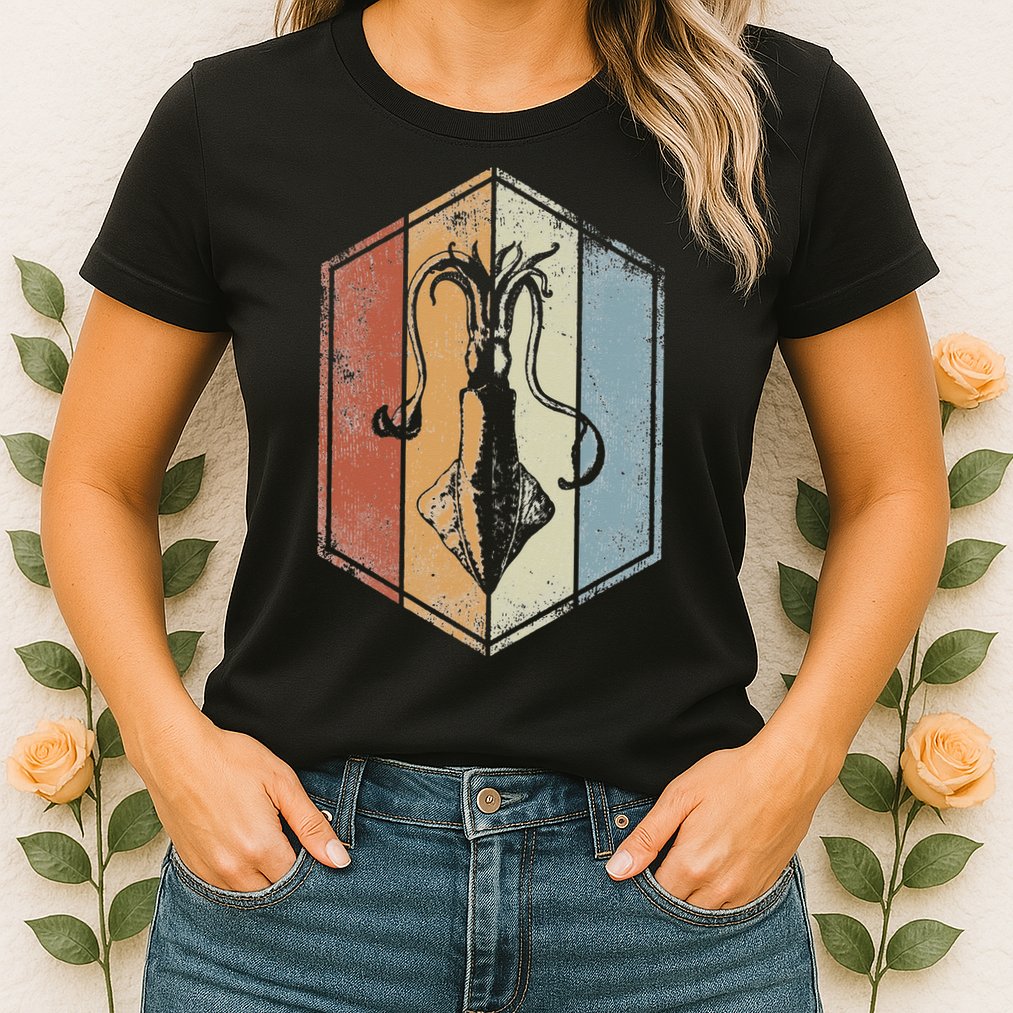 Squid Retro Vintage Marine Biologist Seafood Calamari Lover Womens T-Shirt