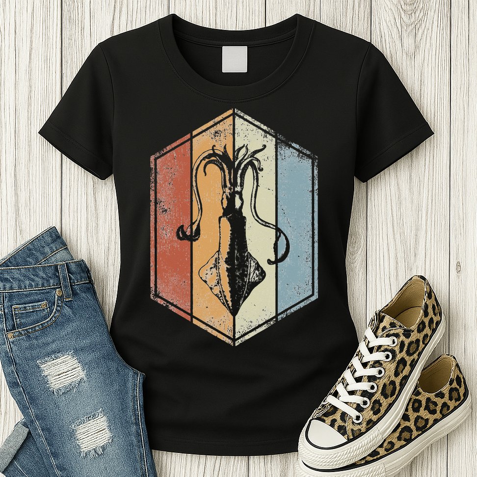 Squid Retro Vintage Marine Biologist Seafood Calamari Lover Womens T-Shirt