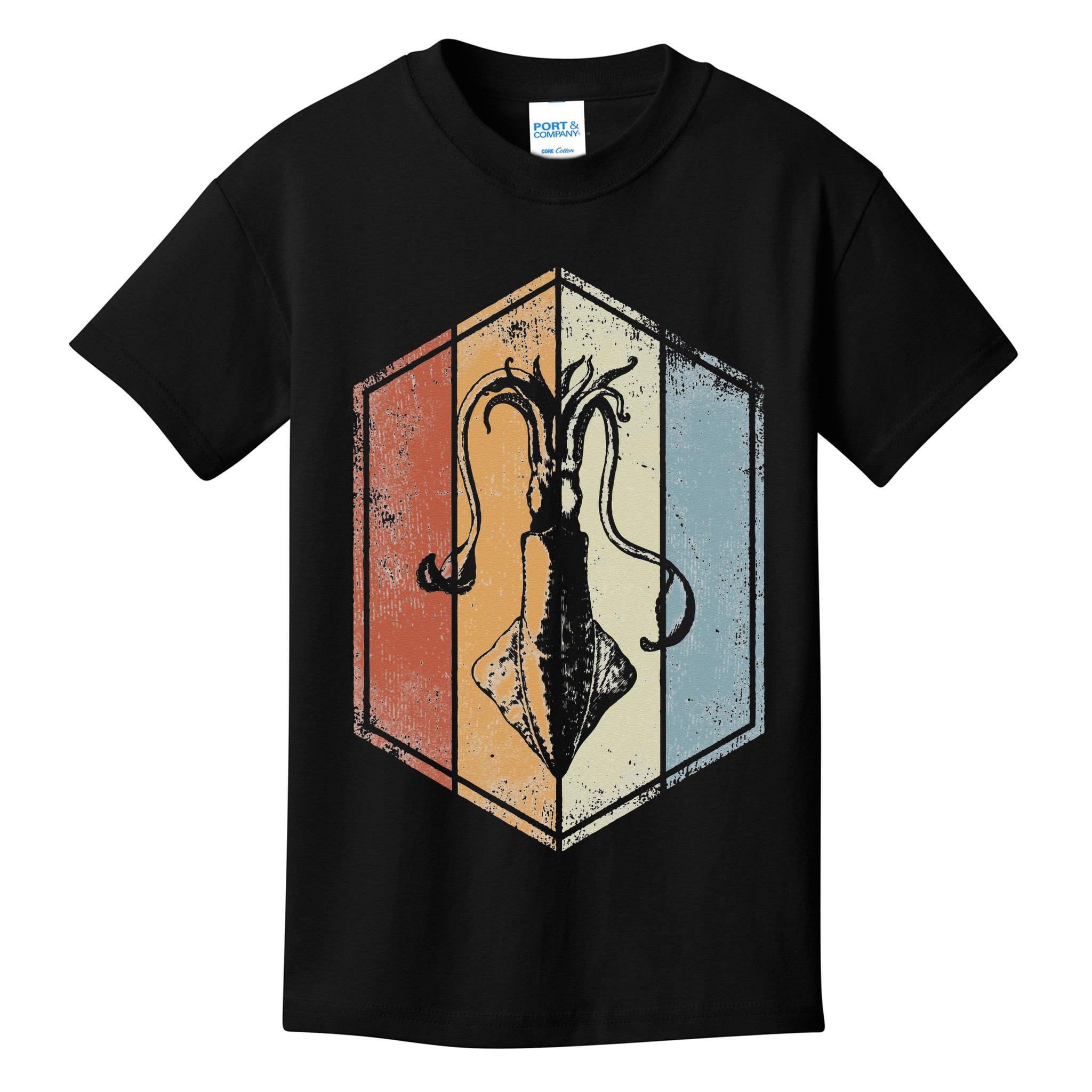 Squid Retro Vintage Marine Biologist Seafood Calamari Lover Kids T-Shirt