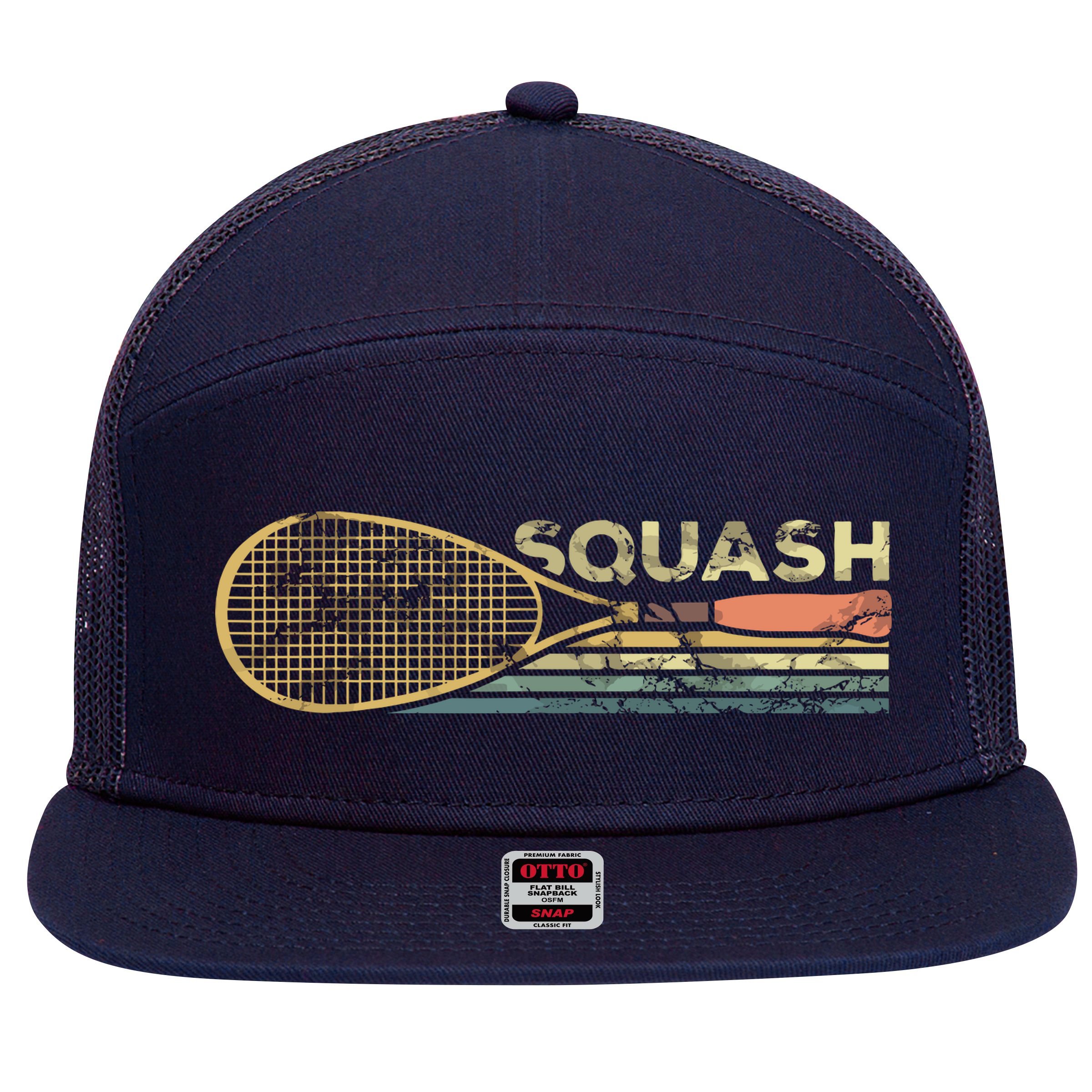 Squash Racket Vintage Squash Lover Funny Sports Enthusiast 7 Panel Mesh Trucker Snapback Hat