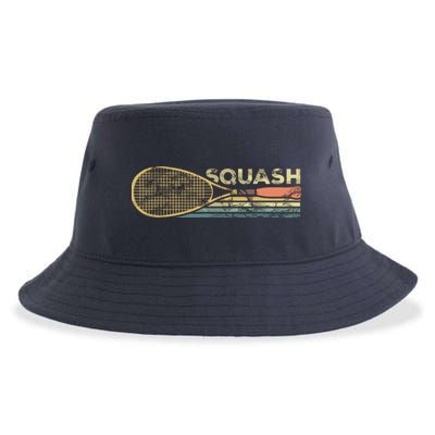 Squash Racket Vintage Squash Lover Funny Sports Enthusiast Sustainable Bucket Hat