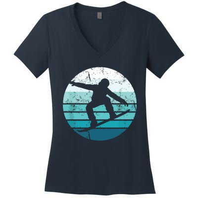 Snowboard Retro Vintage Cool Snowboarding Blue Sunset Women's V-Neck T-Shirt