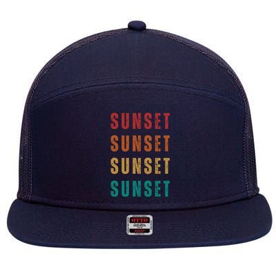 Sunset Retro Vintage Summer 7 Panel Mesh Trucker Snapback Hat