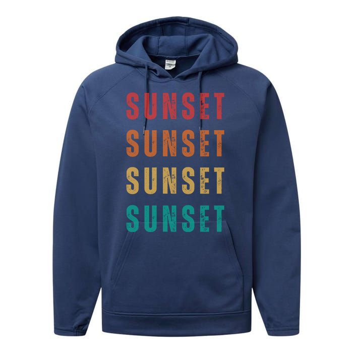 Sunset Retro Vintage Summer Performance Fleece Hoodie