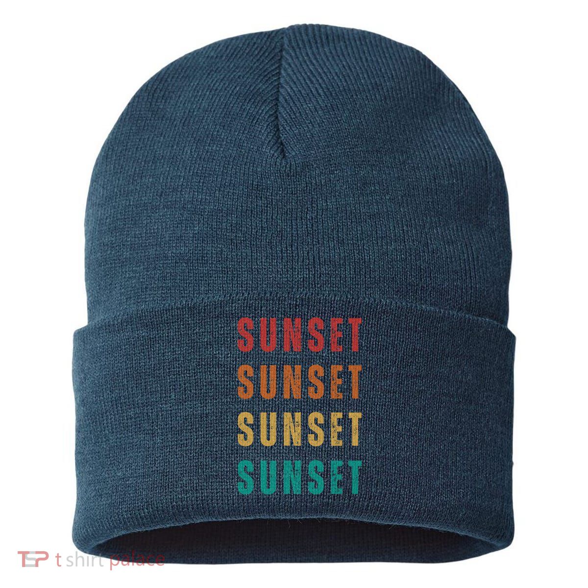 Sunset Retro Vintage Summer Sustainable Knit Beanie
