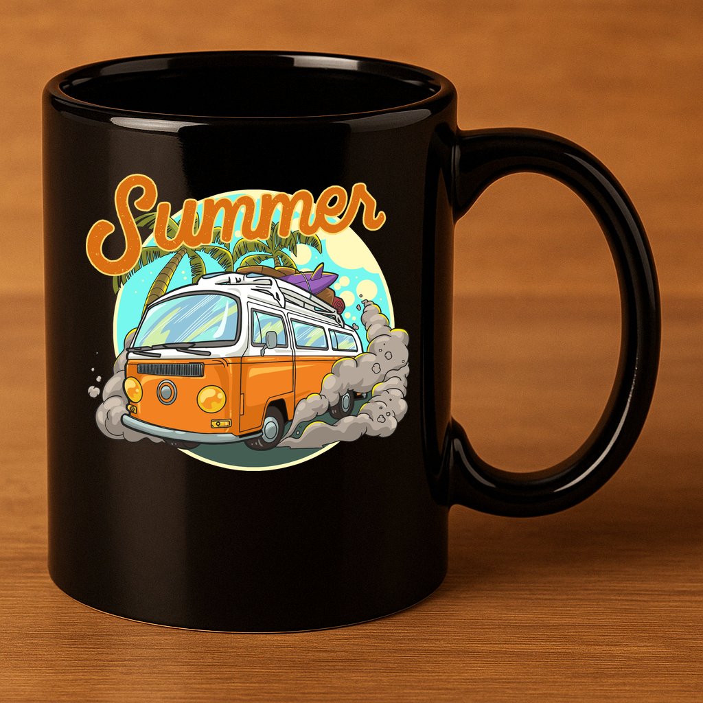 Summer Retro Van Tropical 11oz C Handle Ceramic Mug