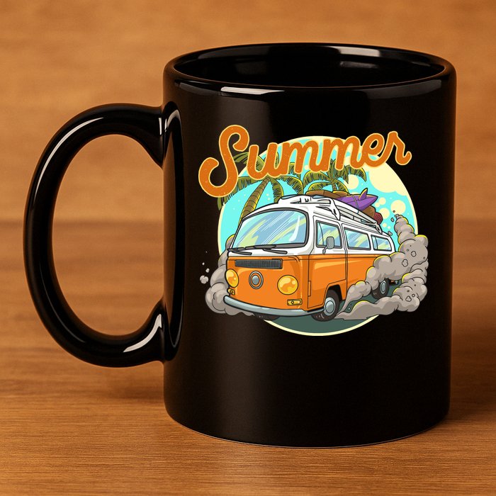 Summer Retro Van Tropical 11oz C Handle Ceramic Mug
