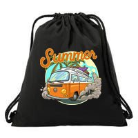 Summer Retro Van Tropical Drawstring Bag