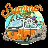 Summer Retro Van Tropical Drawstring Bag