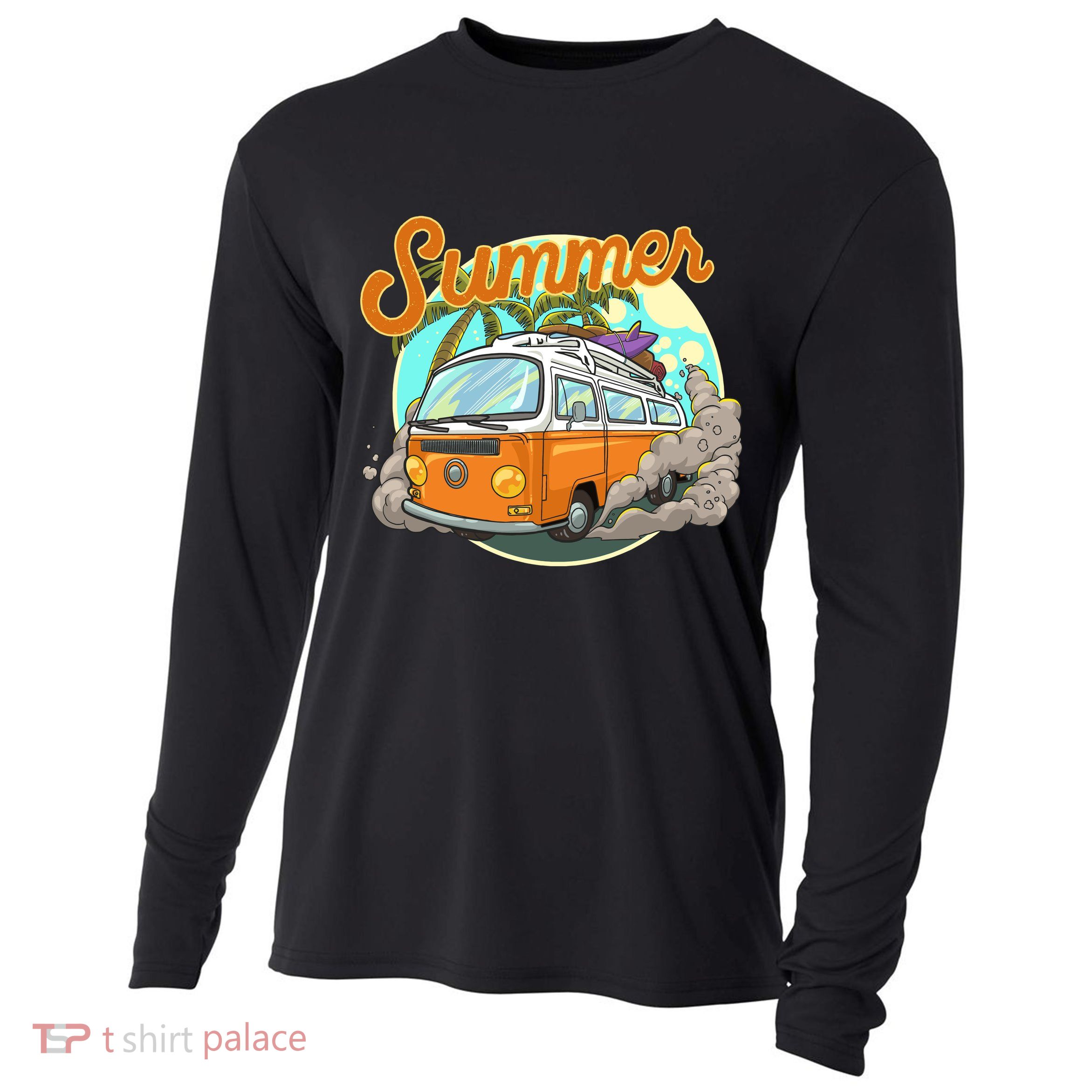 Summer Retro Van Tropical Cooling Performance Long Sleeve Crew