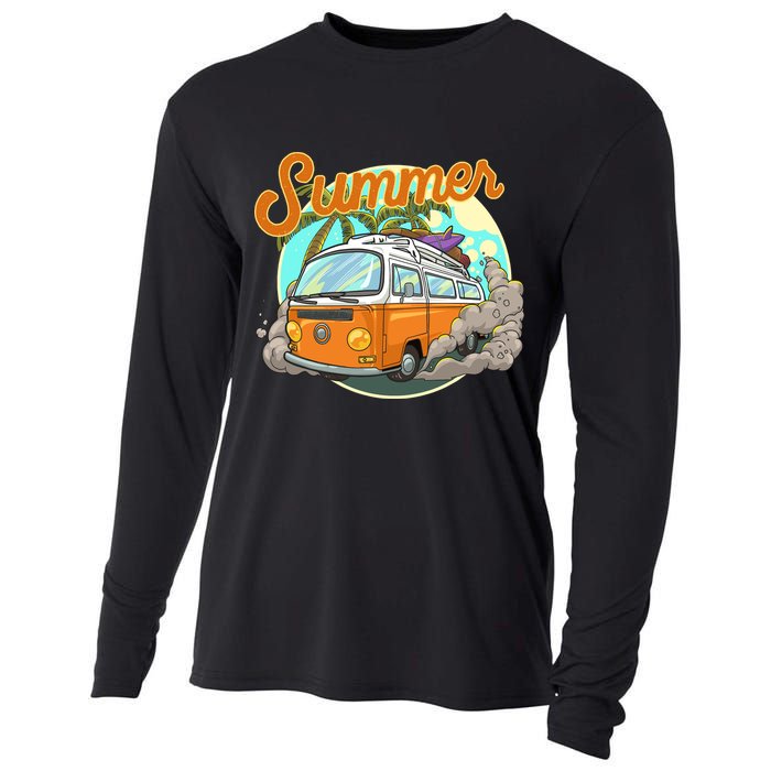 Summer Retro Van Tropical Cooling Performance Long Sleeve Crew