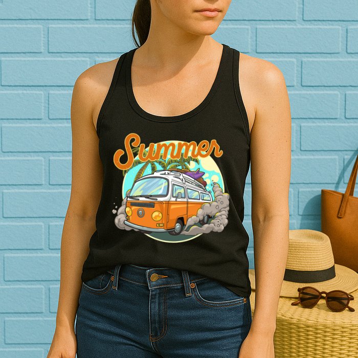 Summer Retro Van Tropical Womens Tank Top