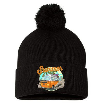 Summer Retro Van Tropical Pom Pom 12in Knit Beanie