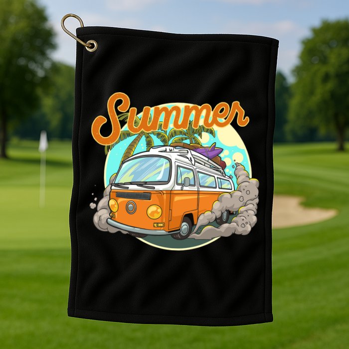 Summer Retro Van Tropical Golf Towel