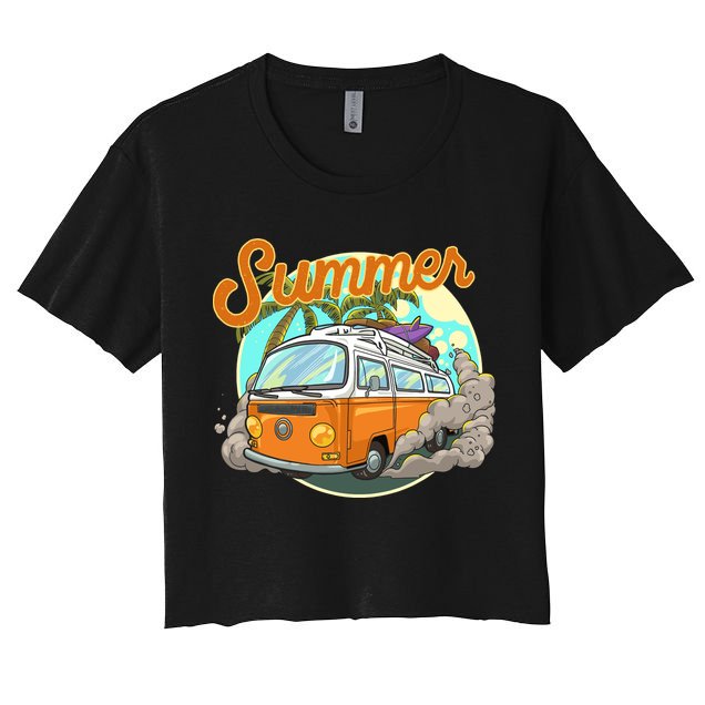 Summer Retro Van Tropical Crop Top