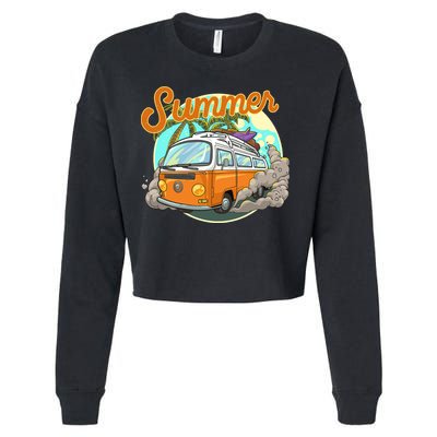 Summer Retro Van Tropical Cropped Pullover Crew