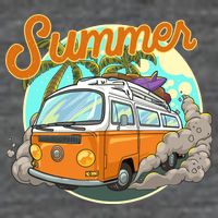 Summer Retro Van Tropical 7 Panel Mesh Trucker Snapback Hat