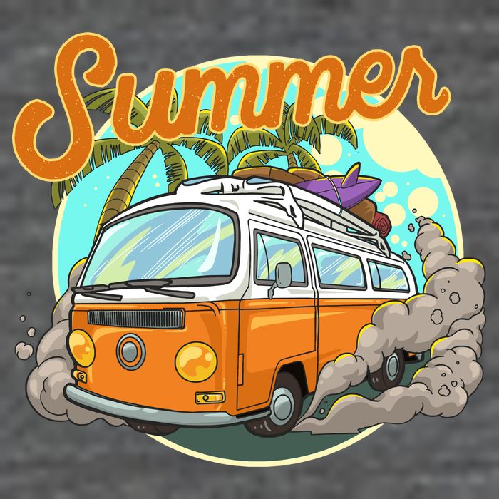 Summer Retro Van Tropical 7 Panel Mesh Trucker Snapback Hat