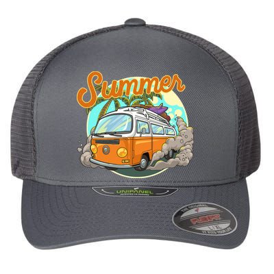 Summer Retro Van Tropical Flexfit Unipanel Trucker Cap