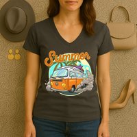 Summer Retro Van Tropical Women's V-Neck T-Shirt