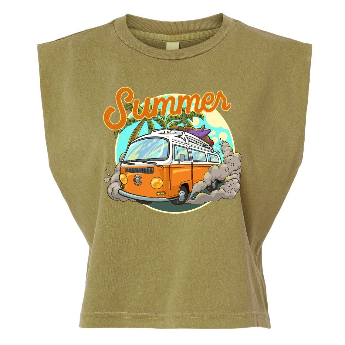 Summer Retro Van Tropical Garment-Dyed Women's Muscle Tee