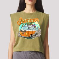 Summer Retro Van Tropical Garment-Dyed Women's Muscle Tee