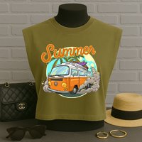 Summer Retro Van Tropical Garment-Dyed Women's Muscle Tee