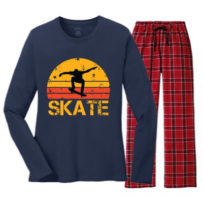 Skateboarder Retro Vintage Skateboarding Women's Long Sleeve Flannel Pajama Set 