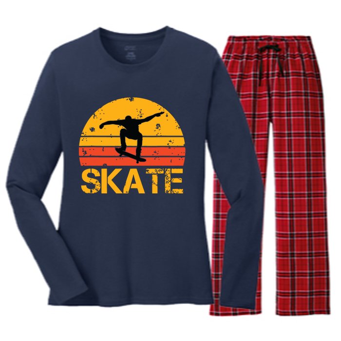 Skateboarder Retro Vintage Skateboarding Women's Long Sleeve Flannel Pajama Set 