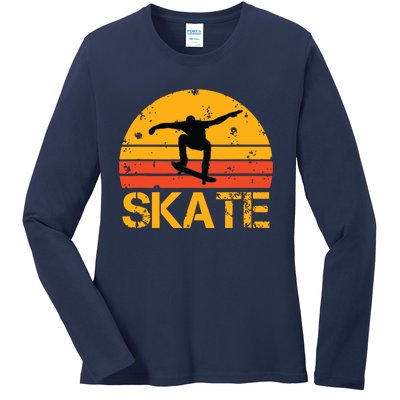 Skateboarder Retro Vintage Skateboarding Ladies Long Sleeve Shirt