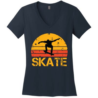 Skateboarder Retro Vintage Skateboarding Women's V-Neck T-Shirt