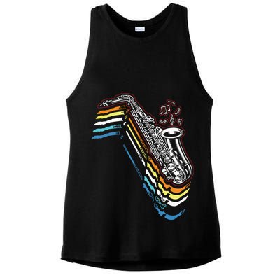 Saxophone Retro Vintage Ladies PosiCharge Tri-Blend Wicking Tank