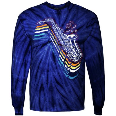 Saxophone Retro Vintage Tie-Dye Long Sleeve Shirt