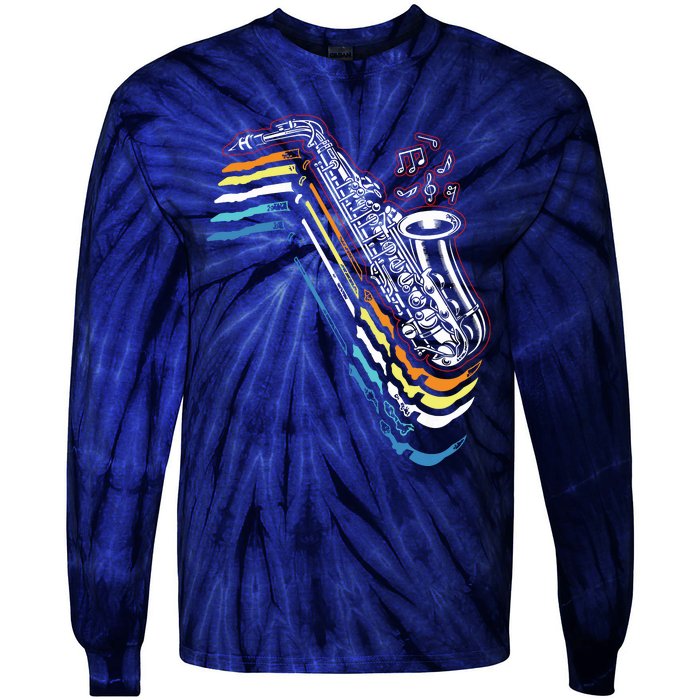 Saxophone Retro Vintage Tie-Dye Long Sleeve Shirt