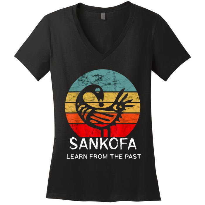 Sankofa Retro Vintage Learn From The Past African Bird Women's V-Neck T-Shirt