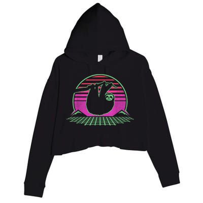 Sloth Retro Vintage 70s Sloths Lazy Hiking Running Team Funny Crop Fleece Hoodie